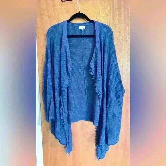 Blue cardigan with fringe details in front size XL Boho style cotton blend XL - Picture 1 of 5